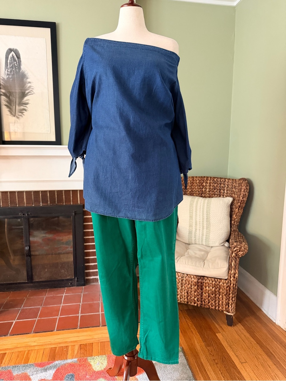 ELOQUII Chambray Off Shoulder Tunic Tie Sleeve Top - Size 22